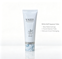 Tube cosmétique blanc compressible 100 ml, tube vide pour soins de la peau avec bouchon à vis marbré bleu et anneau décoratif argenté pour nettoyant visage