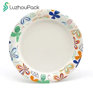 LuzhouPack barato personalizado impreso 6 9 10 12 pulgadas respetuoso con el medio ambiente compostable restaurante fiesta Kraft platos de papel desechables
