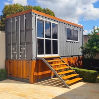 Maison conteneur modulaire de 40 pieds, personnalisée, en panneaux sandwich acier, fibre de verre et laine, respirante, en kit plat, avec terrasse
