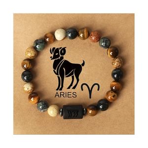 Bracelets d'<span class=keywords><strong>horoscope</strong></span> simples Bracelets de zodiaque en pierre naturelle perlée à la mode Bracelets de guérison Cadeaux Wrisrbands - Product Image 1