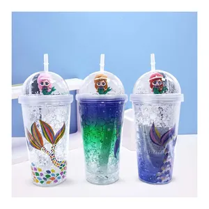 New design led double wall tumbler cups free BPA light up plastic mermaid cup with lid and straws