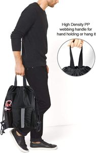 Drawstring Backpack Bag with Shoe Compartment X-Large Black Gym Sports String Cinch Backpack - Product Image 5