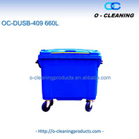Poubelle à roulettes d'extérieur O-Cleaning avec couvercle, poubelle carrée roulante en plastique de 660L, poubelle de recyclage sur roues