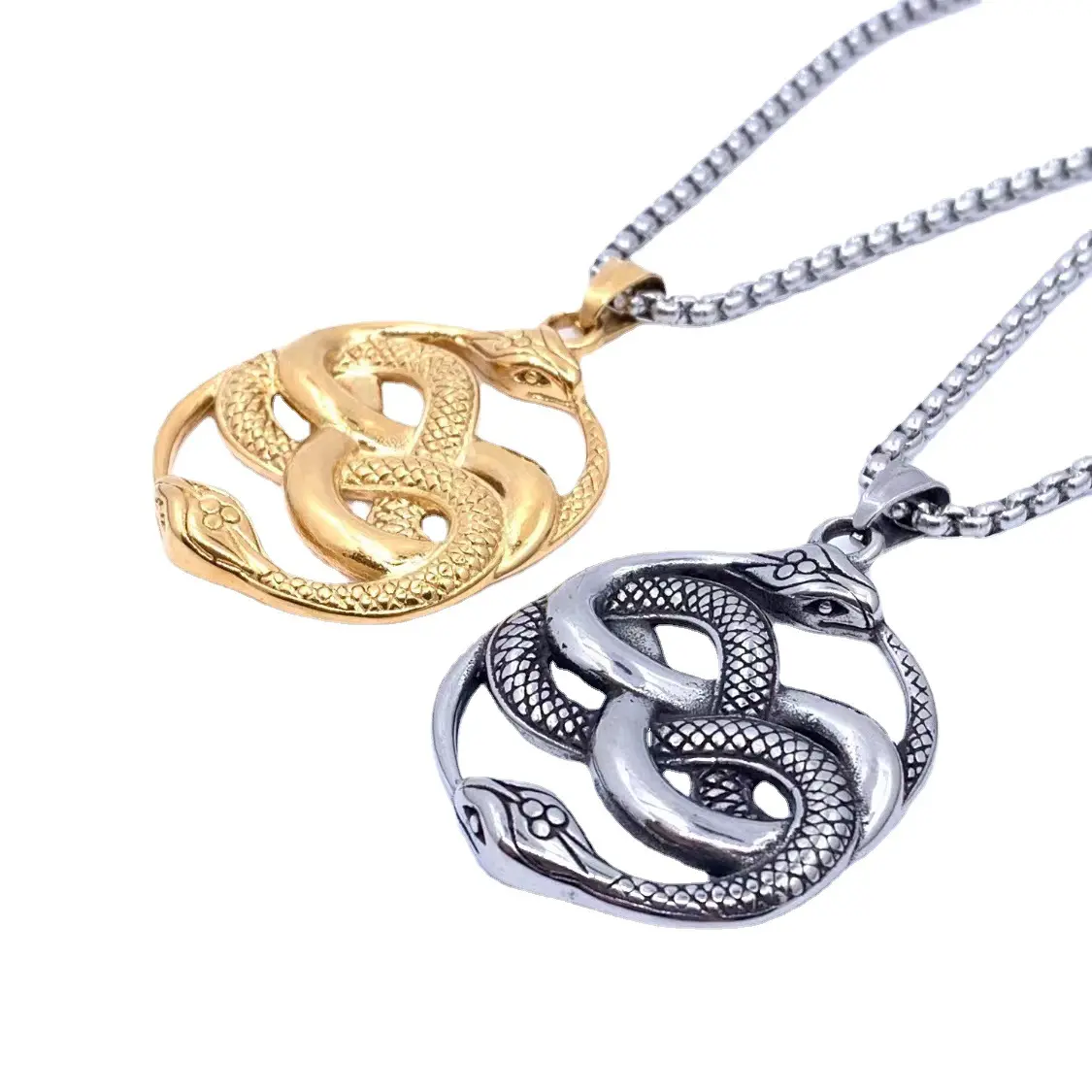Stainless Steel Double Snake Necklace Never Ending Storys Serpent Snake Infinity Knot Fashion Pendant