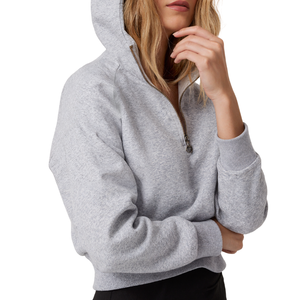 เสื้อสเวตเตอร์แขนยาวมีฮู้ดแบบสวมหัวมีซิปครึ่งซิปงานปักผ้าคอตตอนฟลีซสำหรับผู้หญิง - Product Image 2