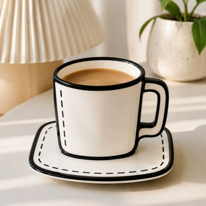 Mug en céramique créatif Ins, motif bande dessinée bidimensionnelle, bleu et blanc, capacité 400 ml, réutilisable, tasse à café petit-déjeuner avec soucoupe en option - Product Image 5