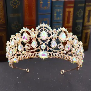 Diadema nupcial con diamantes de imitación barroca, corona rosa, accesorios para vestido de boda, modelo corona de pasarela