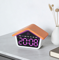 Réveil LED simple en forme de maison avec veilleuse d'ambiance, luminosité réglable, horloge de bureau à coucou 6698