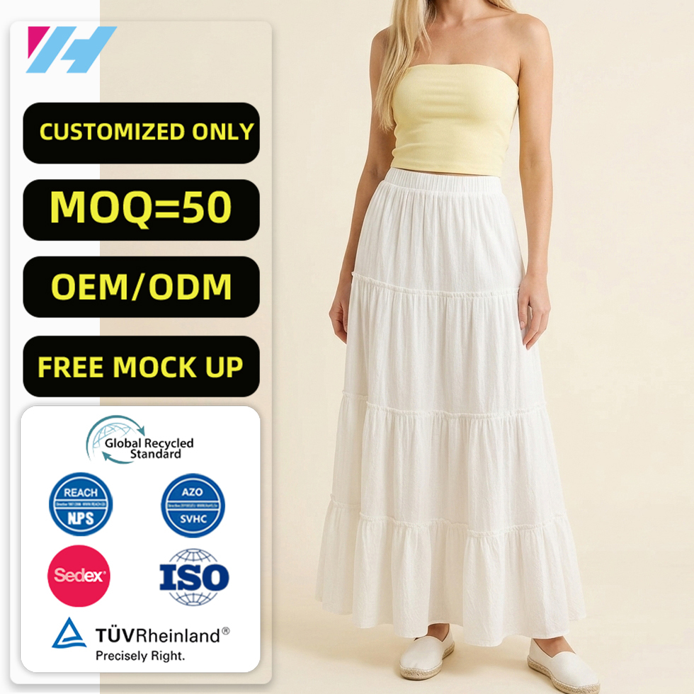 Shop Online White Tiered Skirt Elastic Waist, Comfortable Fit