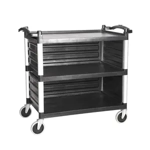 Black Grey Mobile Hotel Utility Cart Service Carts Food Service Cart With Panels