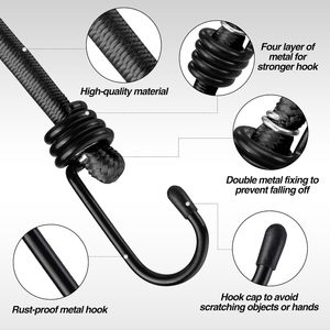 Cuerda Elástica de Alta Resistencia de 24 Pulgadas con Ganchos, Cuerda Elástica de Goma Premium para Equipaje, Portaequipajes, Amarre de Carga, RV, Bicicleta, Camping - Product Image 4