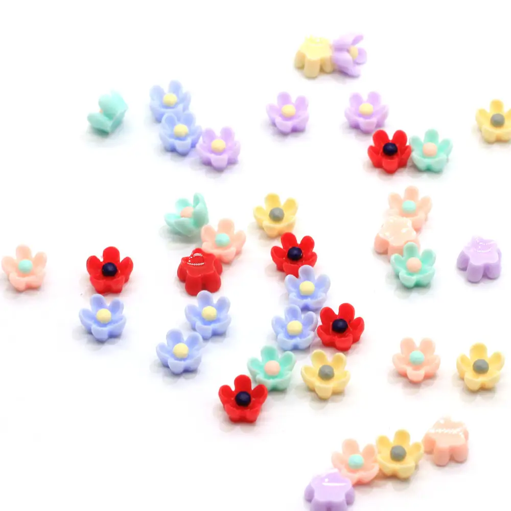 100 Pcs Mini Multi Color Flat Back 3D Resin Flower Cabochons Cameo For Necklace Or Bracelet Make Finding 6ミリメートル