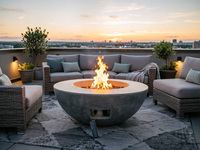 Brasero rond en béton de luxe, table de feu moderne pour patio de villa
