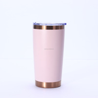 Gobelet isotherme en acier inoxydable à double paroi, écologique, 20 oz, anti-fuite, sans BPA, avec couvercle et base dorée, pour boissons froides