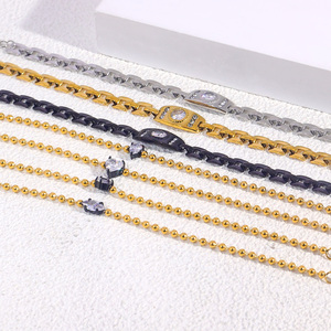 Bracelets JUSNOVA en acier inoxydable plaqué <span class=keywords><strong>or</strong></span> PVD 18 carats, étanches, inaltérables, chaîne à maillons boule, cœur, barre <span class=keywords><strong>d</strong></span>'identification en oxyde de zirconium, vente en gros de <span class=keywords><strong>bijoux</strong></span> - Product Image 2