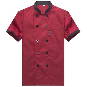<b>Chef</b> Uniform Men Women Short Sleeve Red Black Cotton Restaurant Kitchen Work Clothes - Product Image 1