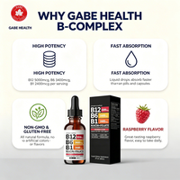 Gouttes liquides de complexe de vitamines B en marque blanche OEM, B12 500 µg, B6, B1, Niacine, Folate, Framboise pour le métabolisme énergétique, Personnalisable
