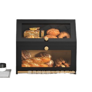 Boîte à pain en bois Baiyoushun à double couche avec porte en verre, rangement de cuisine, utilisation sur le bureau - Product Image 3