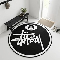 Schwarz-Weißer Billard-Teppich Y2K Streetwear Raumdekoration Retro Pool-Spiel Teppiche Cooler Graffiti-Stil Kreis Glückliche 8 Ball Runder Teppich