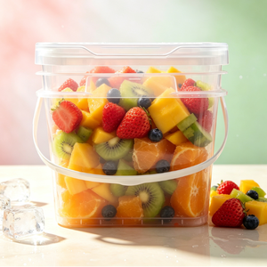 Seau carré en plastique en gros avec couvercle blanc, poignée ergonomique, qualité alimentaire, sans BPA, en PP, empilable, transparent, rectangulaire - Product Image 1