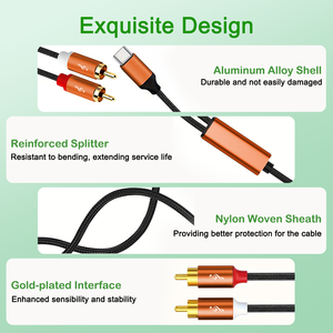 สายสัญญาณเสียงไมโครโฟนแบบ USB Type-C คู่ <span class=keywords><strong>RCA</strong></span> ยี่ห้อ JAYA สำหรับขยายเสียง MP3 ชุบทอง สายถักไนลอน ใช้กับลำโพงในรถยนต์ รองรับการเล่นเพลงจากมือถือ ขายส่ง - Product Image 2