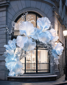 Y-034 Installation de fleurs artificielles géantes <span class=keywords><strong>iris</strong></span>ées de luxe sur mesure, <span class=keywords><strong>bleu</strong></span> et blanc, grande décoration florale artificielle pour mariage et vitrine - Product Image 5