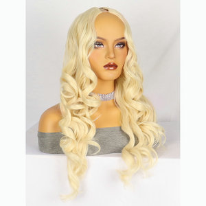 Bella fibra resistente al calore colore biondo 613 parrucche sintetiche lunghe ricci onda grande V parte 300g senza spargimento nessun groviglio - Product Image 5