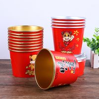 Bol en papier rouge jetable à paroi simple Guyue avec couvercle en feuille d'or 450 ml – Écologique et biodégradable pour la restauration rapide et les plats à emporter