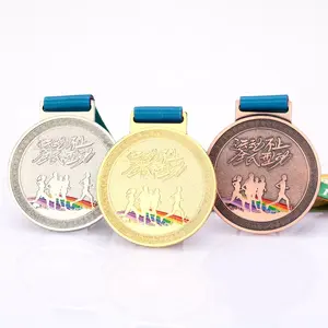 Güzel kalite özel yapmak altın gümüş bronz spor madalya koşu yumuşak emaye logosu madalya Metal