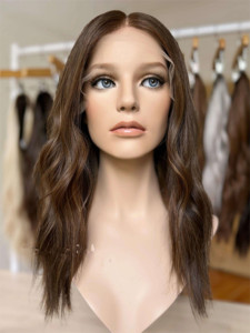 Perruque complète en <span class=keywords><strong>cheveux</strong></span> humains européens bruts de qualité supérieure, avec dentelle HD, brun foncé, invisible et confortable, perruque juive pour femmes - Product Image 4