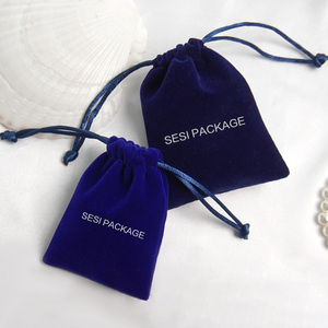Sasi-Bolsa de terciopelo azul personalizada para joyería, bolso para pulsera, collar, terciopelo, cordón - Product Image 2