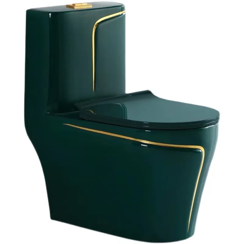 Yerçekimi kızarma banyo Commode Wc yeşil altın hattı tek parça renk su dolap klozet seramik tuvalet