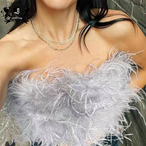 Y2K Fashion Girls Ostrich Fur Tank <strong>Tops</strong> Strapless Sleeveless Wraps <strong>Fluffy</strong> Ostrich Feather <strong>Top</strong> Summer - Product Image 2