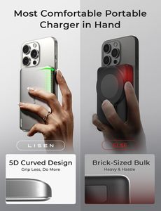 LISEN Power Bank Magnetico Ultra Sottile Qi2 15W 5000mAh con Cavi, Caricatore Portatile per iPhone 17 16 15 e Samsung - Product Image 2