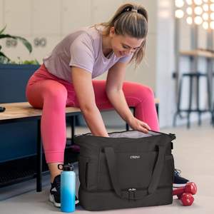 Momy Vintage Fashion Gym Bag for Women Personal Item Travel <b>Shoes</b> Compartment Weekender Overnight Duffel Bag <b>Wet</b> Pocket Reusable - Product Image 2