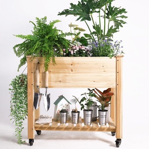 Solid Wood Garden Flower Stand 2 Tier Movable <b>Planting</b> Box For Balcony Patio Storage - Product Image 1