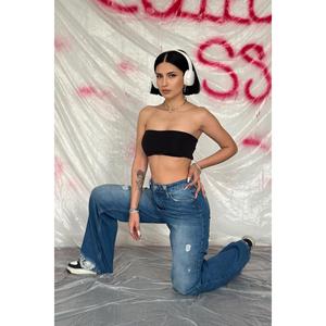 Pantalones Palazzo Vaqueros Azules con Corte Láser para Mujer al por Mayor - Product Image 6