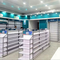 MZI 05-QWJYS003-B Étagères en bois réglables avec cadre métallique écologique et système d'éclairage LED dissimulé pour l'intérieur des pharmacies