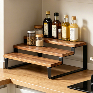 Organizzatore <span class=keywords><strong>per</strong></span> Spezie a 3 Livelli in Legno e Metallo, Scaffale da Bancone a Gradini <span class=keywords><strong>per</strong></span> Condimenti, Espositore da <span class=keywords><strong>Cucina</strong></span> <span class=keywords><strong>per</strong></span> Barattoli, Bottiglie e Lattine - Product Image 1