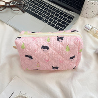 Pochette cosmétique matelassée à imprimé floral de dessin animé mignon, en polyester, sac de maquillage portable de voyage, plusieurs options de couleurs pour filles