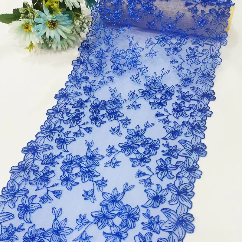 China Shiny Thread Embroidery Elastic Lace