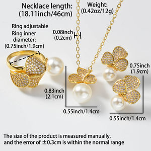 Fashion Wholesale Premium 18k Gold Plated Pearl Zircon Spiral <b>Ring</b> Earrings and Pendant <b>Necklace</b> Jewelry Set Women - Product Image 6