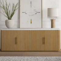 Meuble de salle à manger en bois massif de style moderne avec dessus en marbre, buffet de rangement