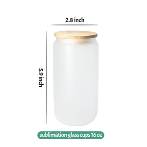 USA kho 16oz thăng hoa rõ ràng Frosted có thể Glass Mug 16oz bia có thể ly với nắp tre và ống hút - Product Image 2