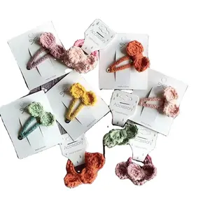 Handmade girls hair accessories butterfly knitted bobby pin elastic bowknot hair bands wool crochet clips for baby kids