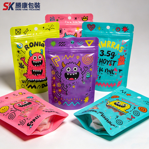 Sacs alimentaires refermables personnalisés en film polyester 3,5g avec fermeture éclair, anti-odeur, anti-ouverture enfant, motif holographique exotique, pour 100 gâteaux - Product Image 1