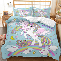 Parure de lit enfant fille motif licorne mignon, 3 pièces, drap-housse imprimé dessin animé