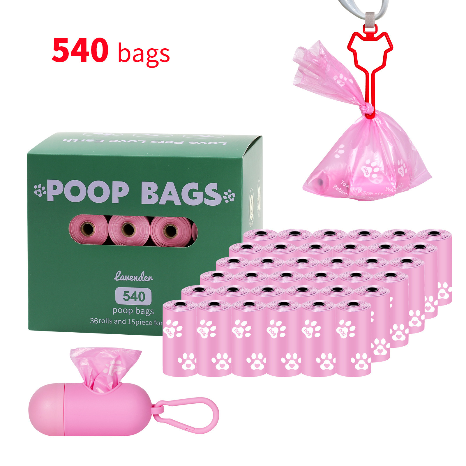 Boîte Rose 36 Rouleaux + Distributeur + Clips