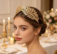 Couronne de feuilles dorées, diadème de mariée, bandeau, coiffe de banquet de mariage, plaqué or, strass, cristal, unisexe