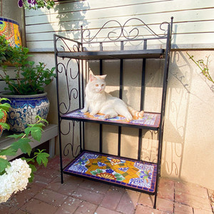 Support à fleurs en mosaïque à 3 niveaux avec dessus en carreaux, étagère de rangement extérieure pour jardin, cour, balcon, entrée - Product Image 3